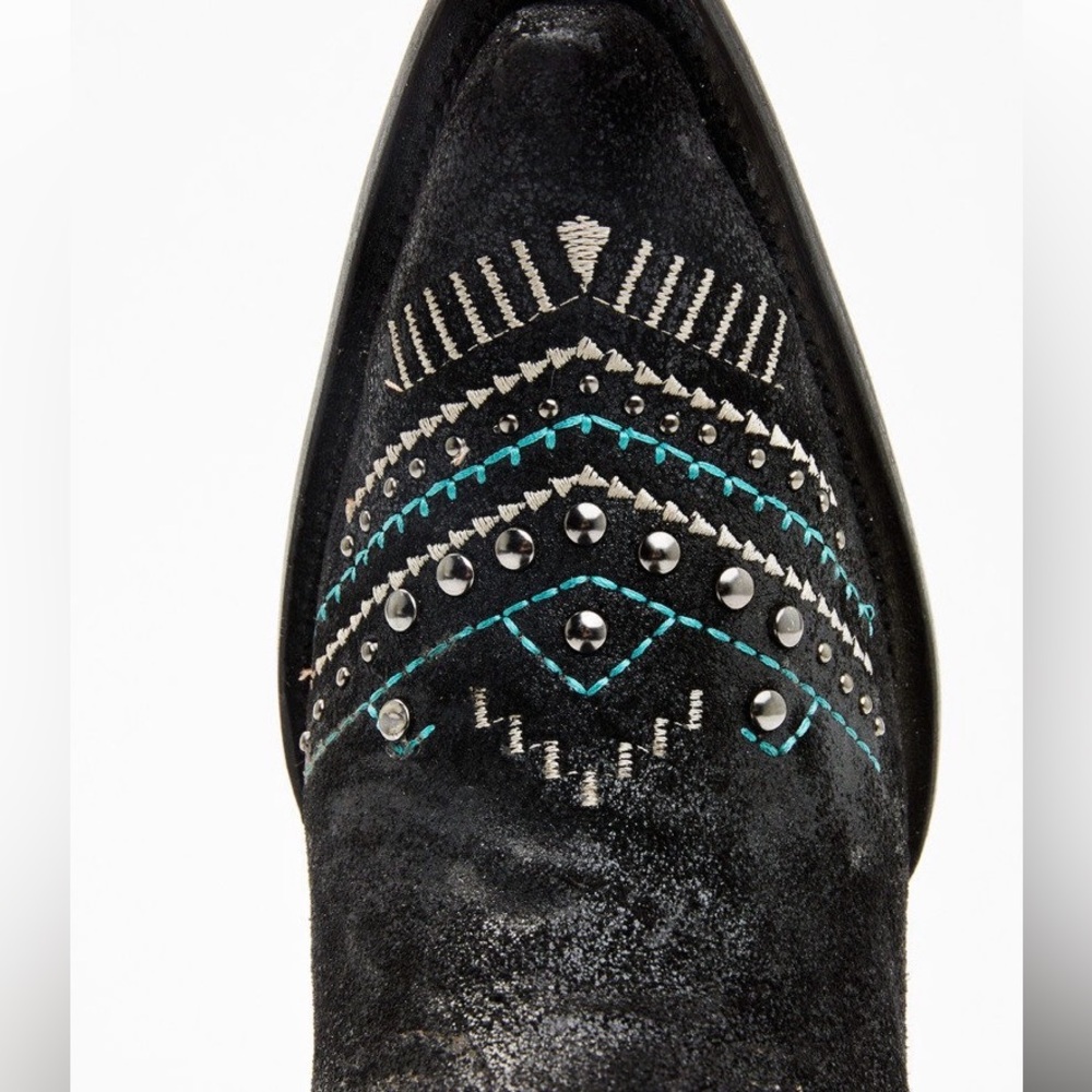 CORRAL EMBROIDERED AND CRYSTAL Black and Turquoise Eagle FRINGE WESTERN BOOTS - Picture 4 of 16